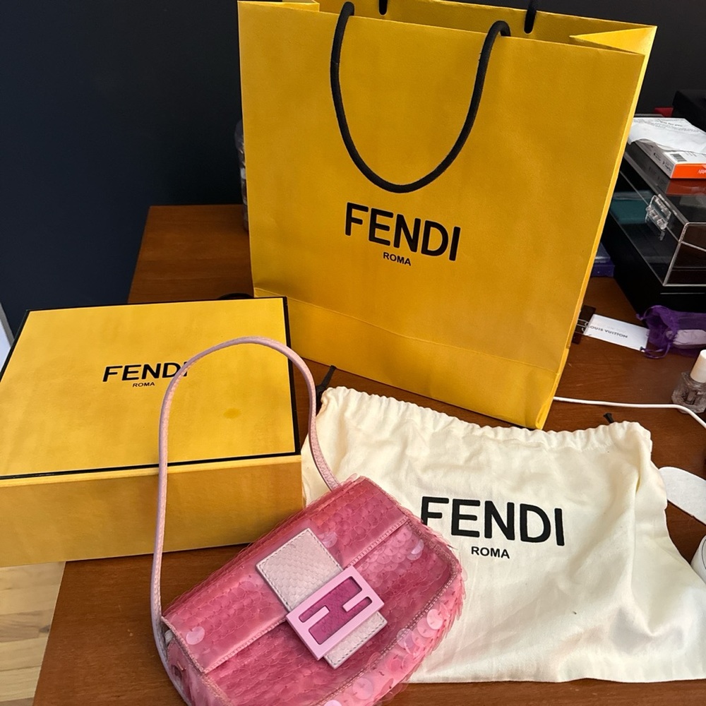 Sold! RARE Fendi Baguette 1997 Bag Sequin Embellished Satin with Snakeskin Mini